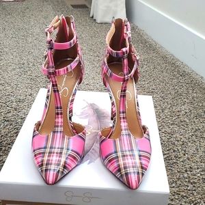 Jessica simpson pink plaid heels